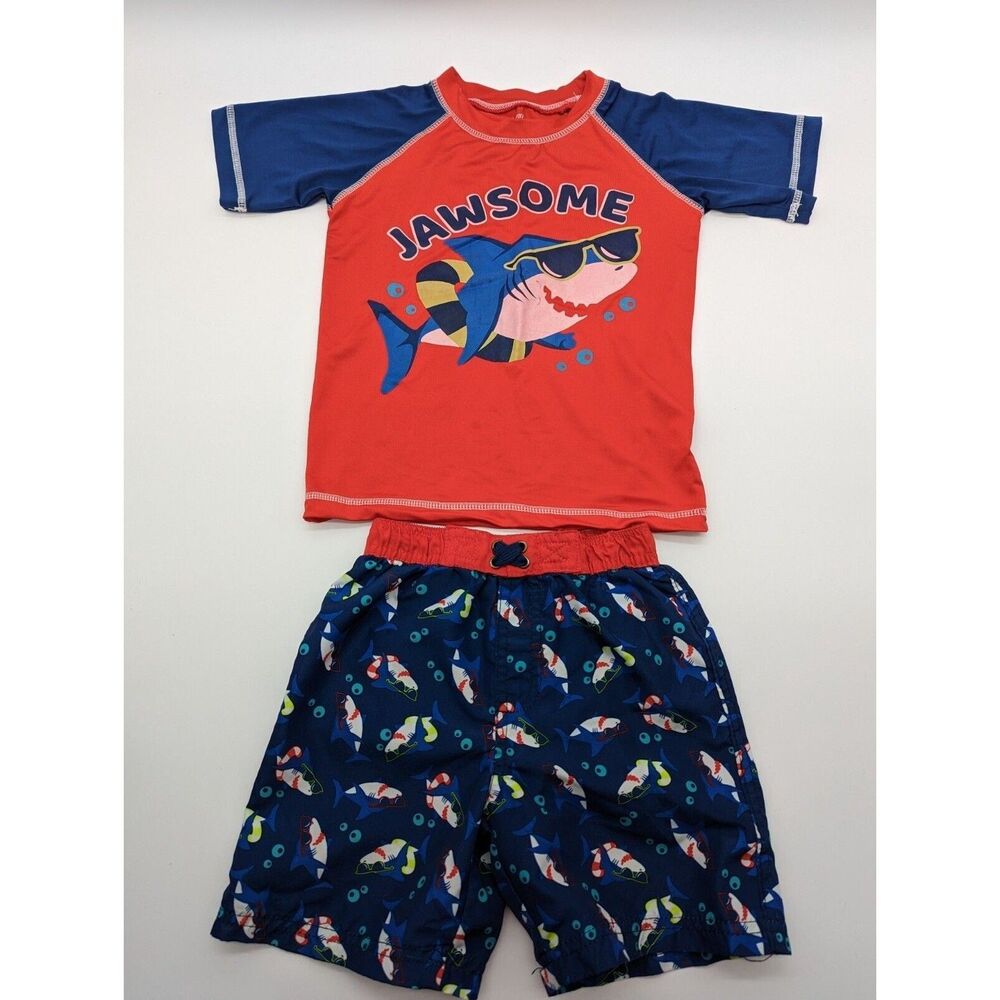 Seven Quad Boys Swim Set Outfit Sharks Colorful Size 3T EUC